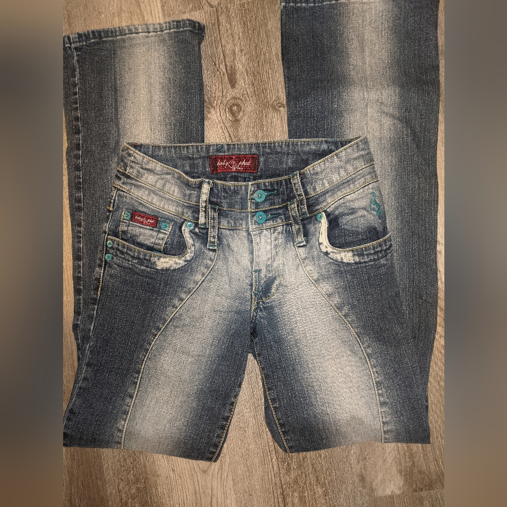 Baby Phat low rise flare bootcut pintuck jeans size 5